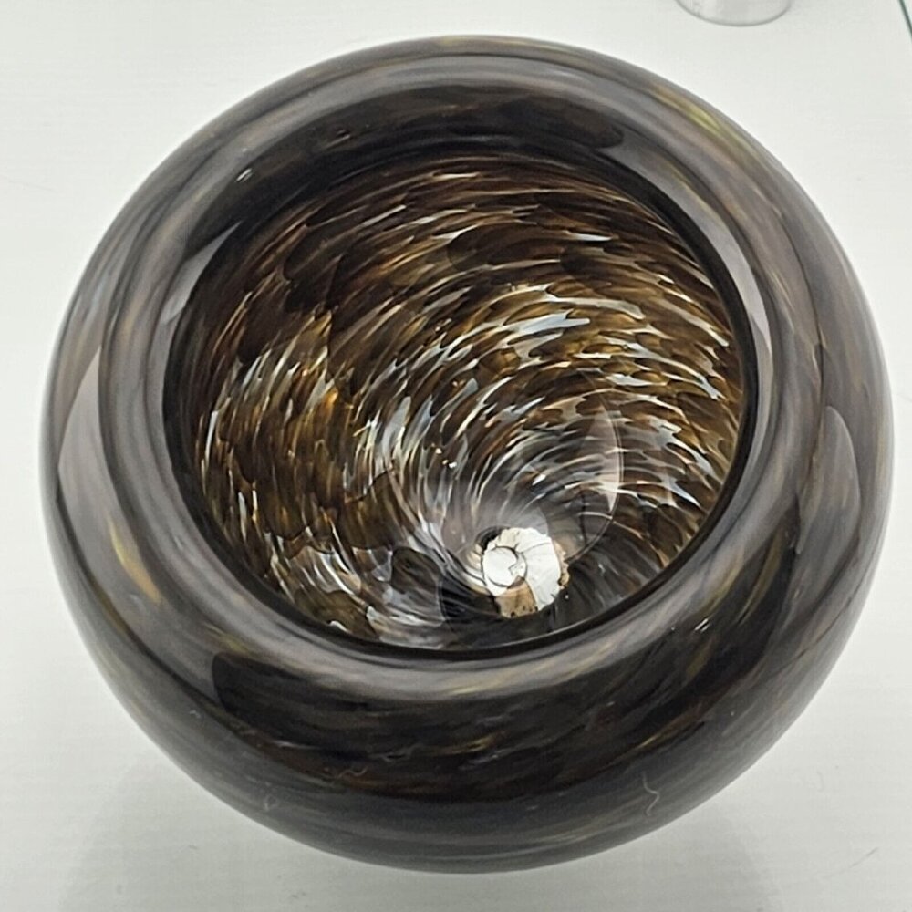 Handblown Art Glass Double Wall Swirled Brown Bowl 4" tortoise shell design - Picture 5 of 12